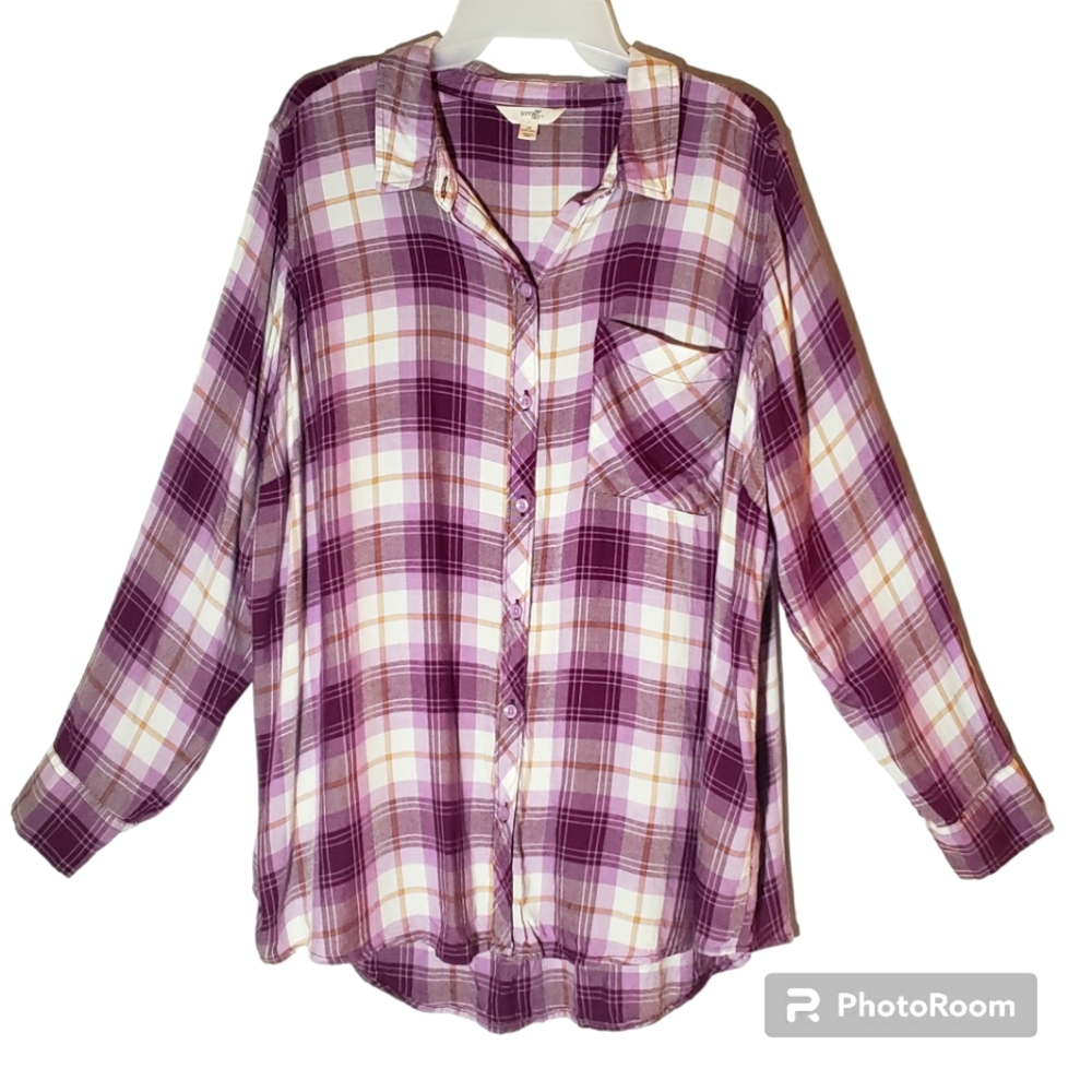 Terra&Sky women's plus size 1X checked button down collared shirt. 862
